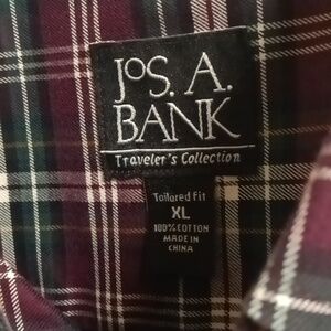Jos. A. BANK burgundy multi-colored plaid s/s buttoned down shirt Size XL